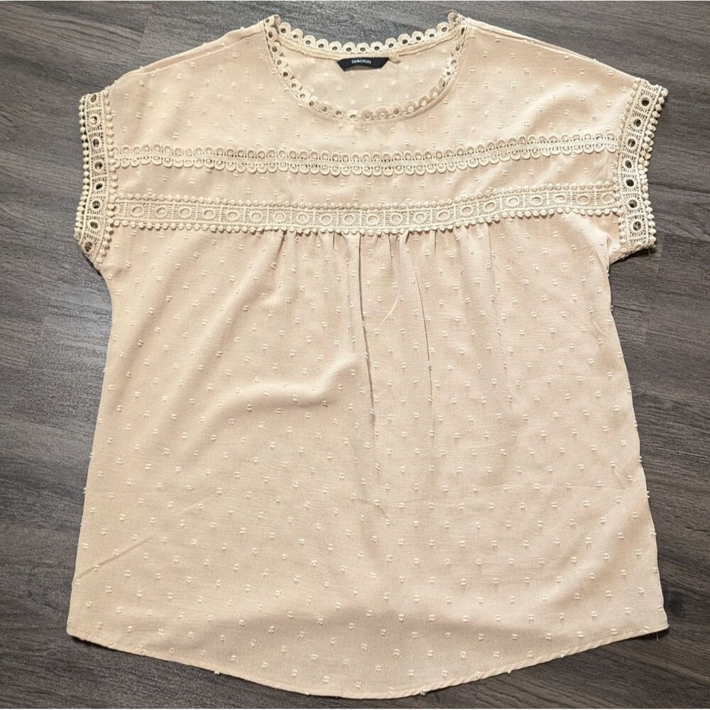 Dokotoo Crochet Lace Boho Chic Cream Flutter Blouse Med Whimsical Quite Luxury
